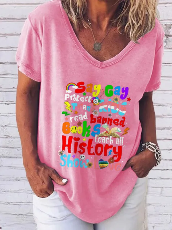Women'S Say Gay V-Neck Short-Sleeved T-Shirt