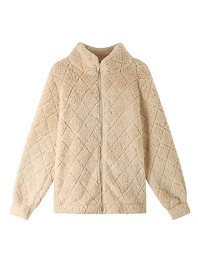 Women's Fleece Jacket Sherpa Jacket Teddy Coat Windproof Warm Outdoor Street Daily Wear Vacation Zipper Pocket Zipper Turndown Plush Modern Casual Street Style Plain Regular Fit Outerwear Long Sleeve