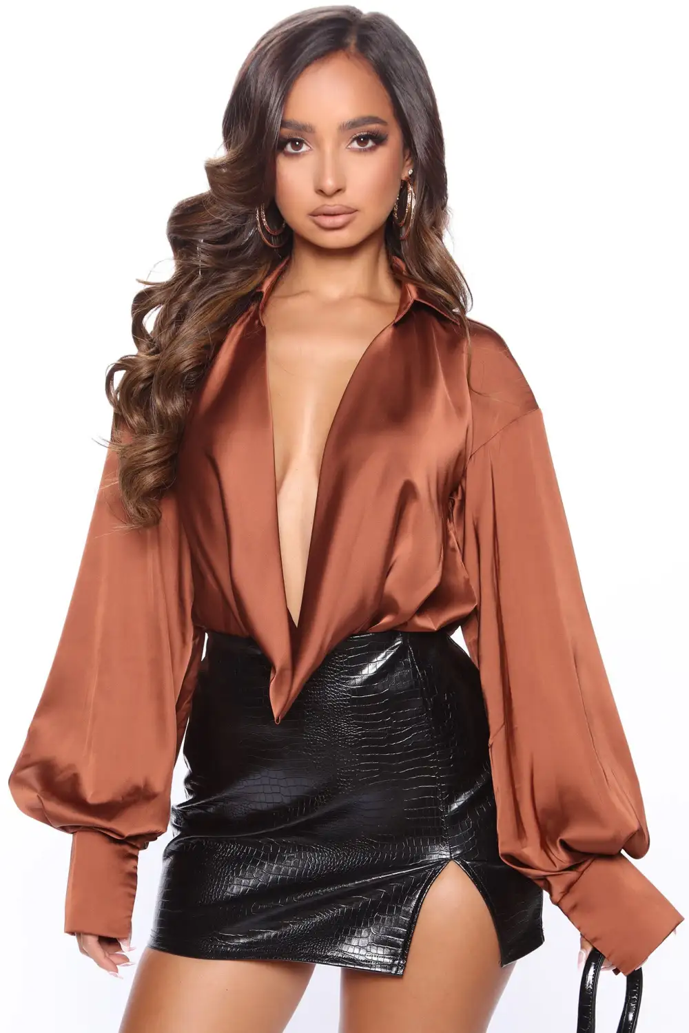 Cowl Could I Forget Satin Bodysuit - Copper