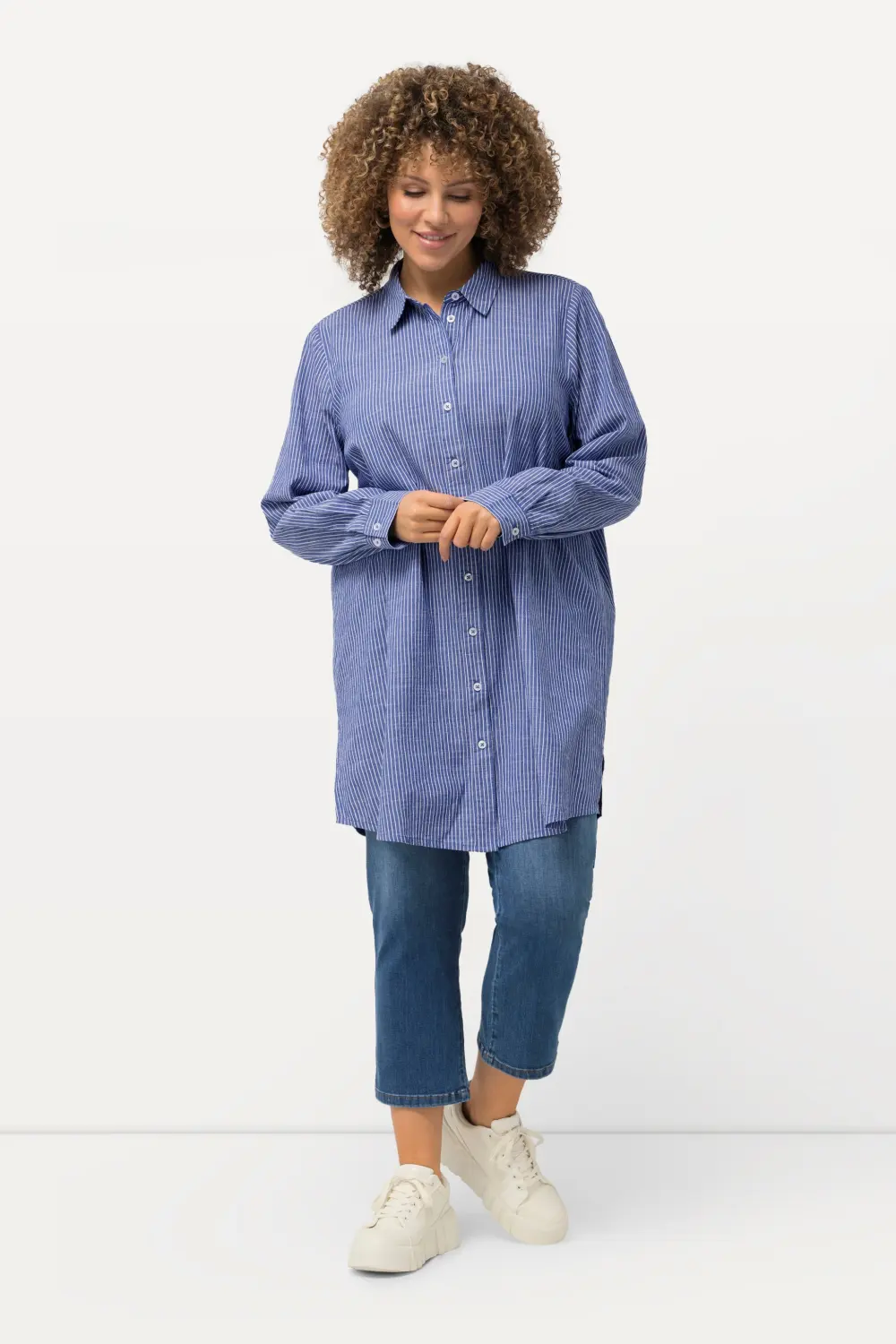 Longbluse Streifen A-Linie Hemdkragen Langarm