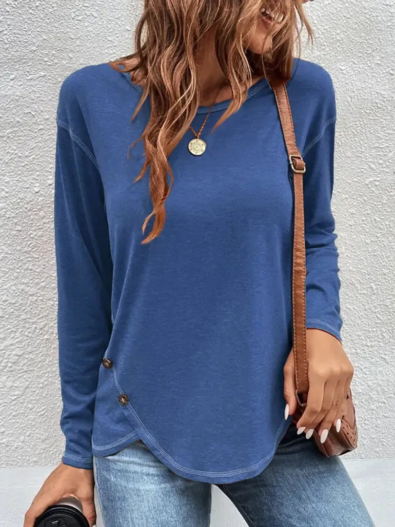 Women Long Sleeve Scoop Neck Casual T-Shirt