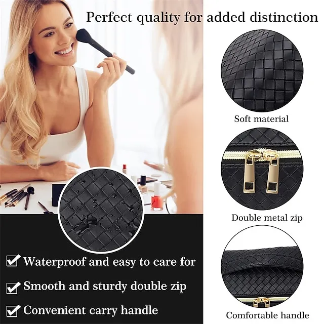 Women's Girls' Handbag Cosmetic Bag PU Leather Party Daily Holiday Zipper Large Capacity Waterproof Breathable Plaid Black White Pink