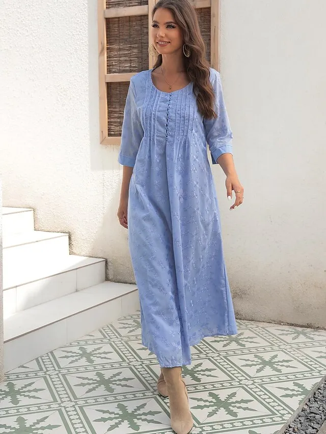 Women's Cotton Linen Dress Casual Dress Midi Dress Cotton Casual Mature Outdoor Daily Vacation V Neck Ruched Pocket Half Sleeve Summer Spring Fall 2023 Loose Fit White Blue Green Plain S M L XL 2XL