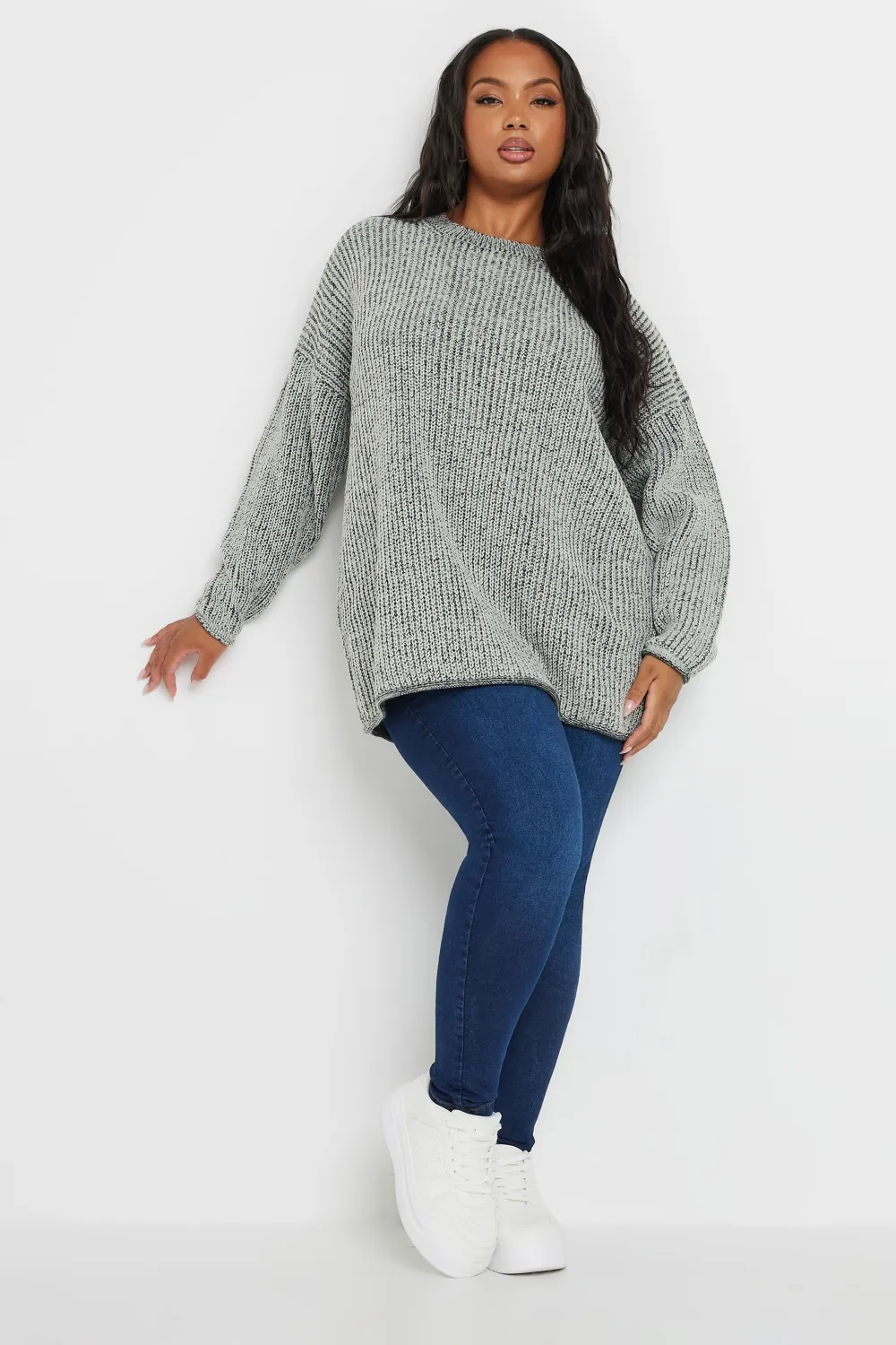 YOURS Curve Grey Drop Shoulder Knitted Jumper
