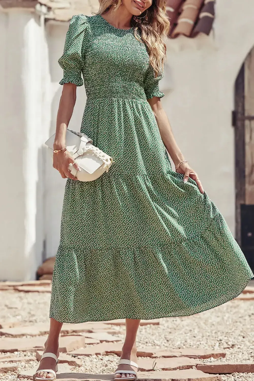 Summer Ruffle Bohemian Tiered Smocked Maxi Dress