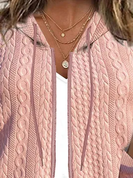 Loose Knit Hooded Jacket in Textured Fabric