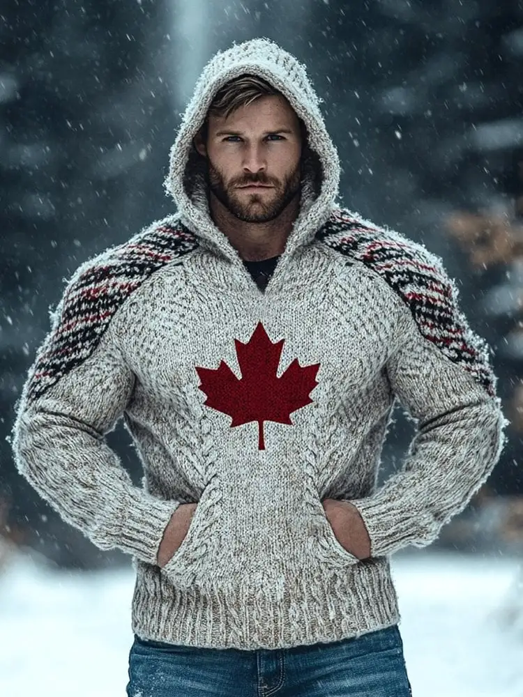 Men'S Retro Canada Printed Hooded