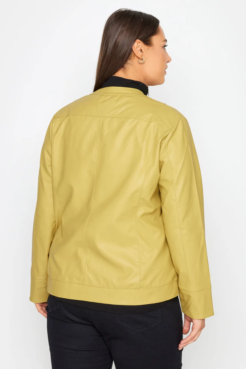 Evans Mustard Yellow Faux Leather Collarless Jacket