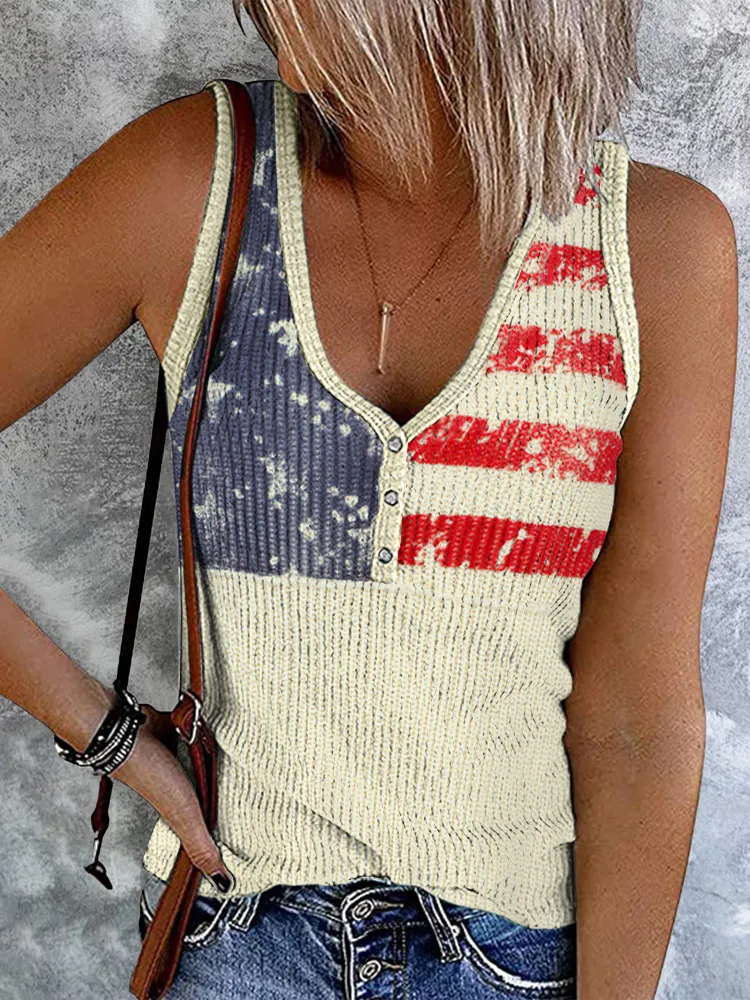 Women's Vintage Independence Day Flag Print Tank Top