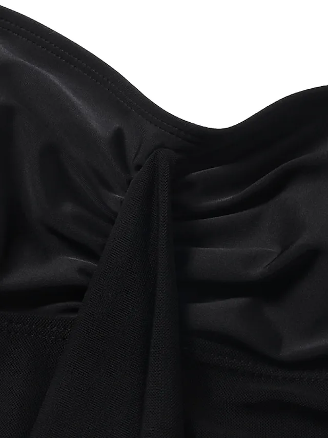 Women's Swimwear Tankini 2 Piece Normal Swimsuit 2 Piece Modest Swimwear Bandeau Strapless Solid Color Black Pink Royal Blue Green Khaki Padded Strap Bathing Suits Sports Vacation Beach Wear