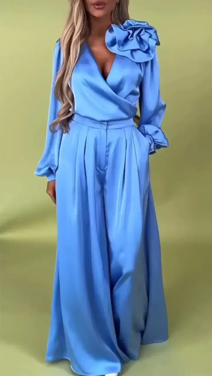 Women's Formal V-neck Satin Elegant Two-Piece Suits