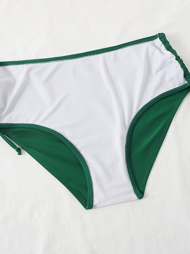 Women's Swimwear Bikini 2 Piece Normal Swimsuit Pleated 2 Piece High Waist Open Back Sexy Pure Color Black Red Fuchsia Green Padded V Wire Bathing Suits Sexy Vacation Stylish