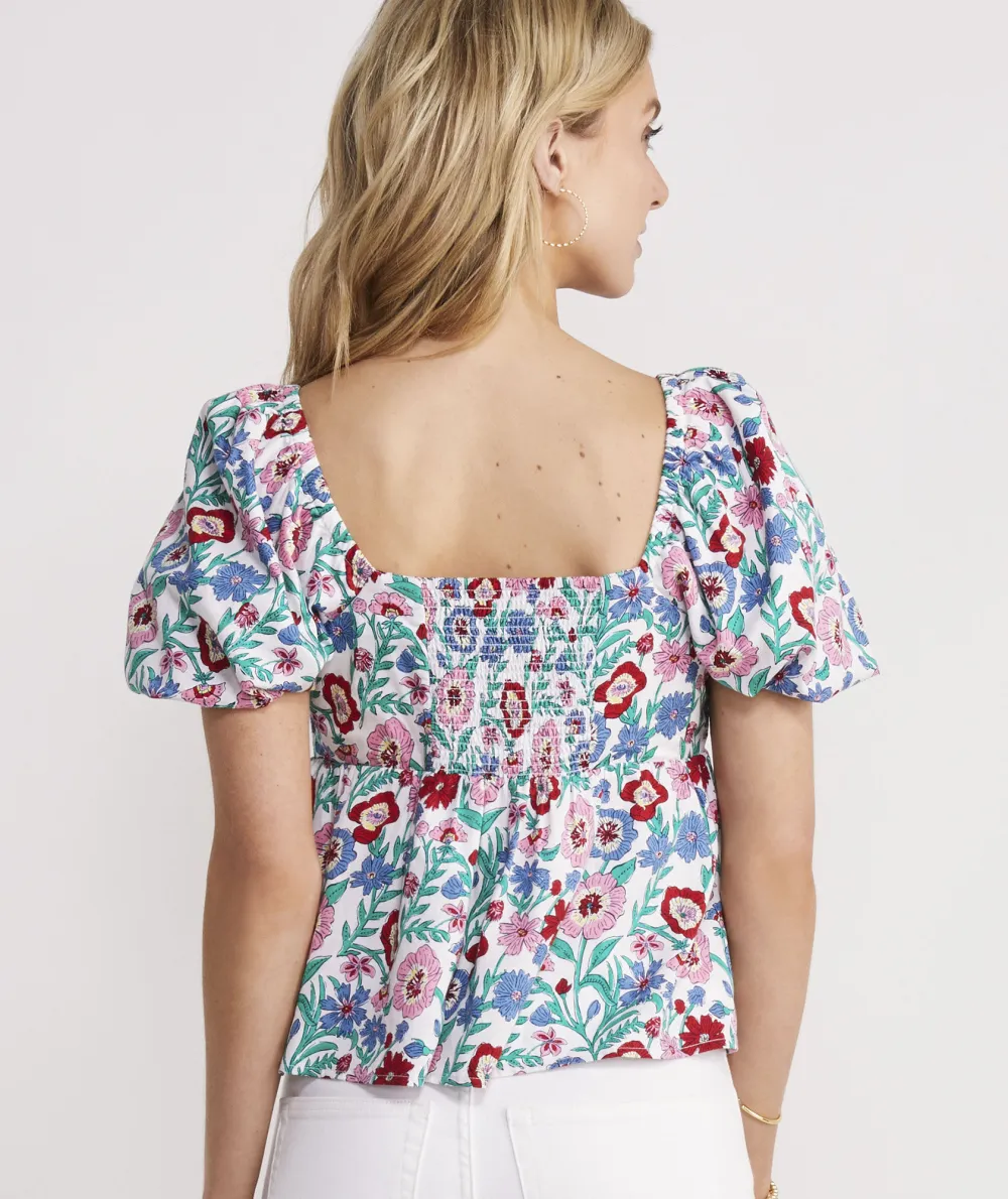 White Tisbury Floral Puff-Sleeve Top