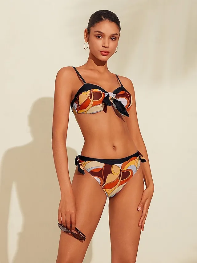 Knotted Print Bikini Swimsuit