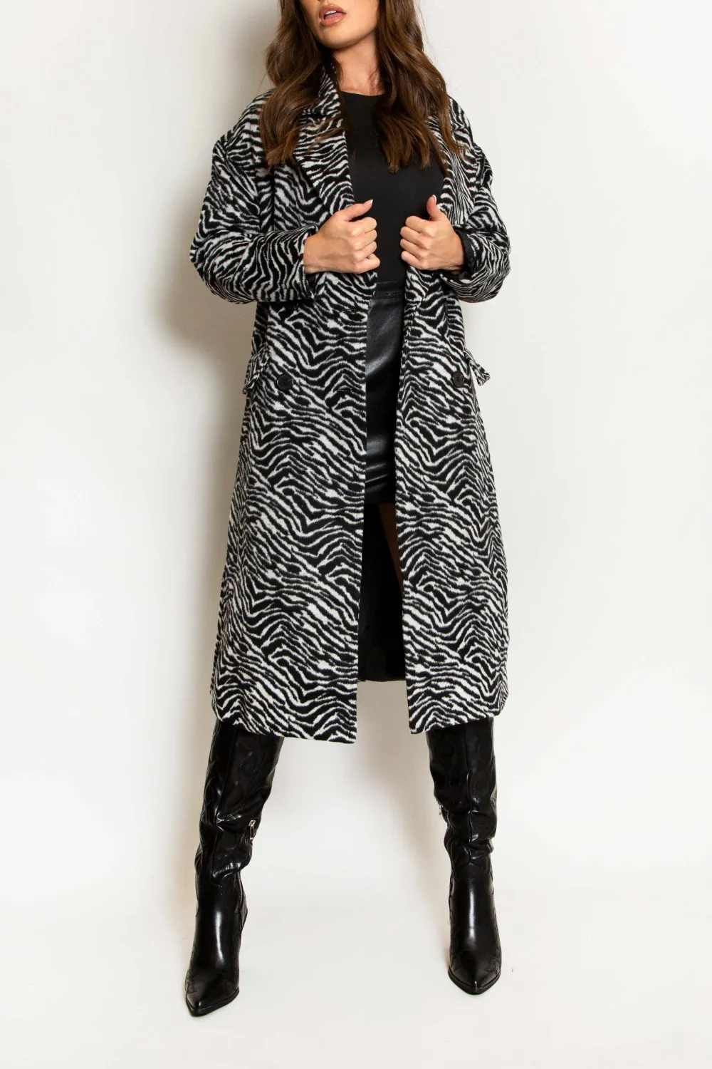 Zebra Front Tie Lapel Coat