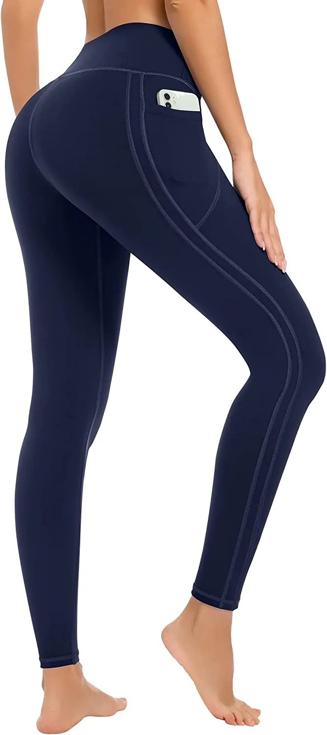 4 Packs Yoga Leggings with Pockets for Women - High Waist Tummy Control Pants for Workout