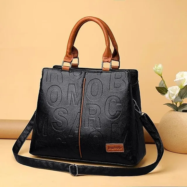 Women's Handbag Shoulder Bag PU Leather Outdoor Daily Large Capacity Waterproof Durable Letter Black / Red Black & Yellow