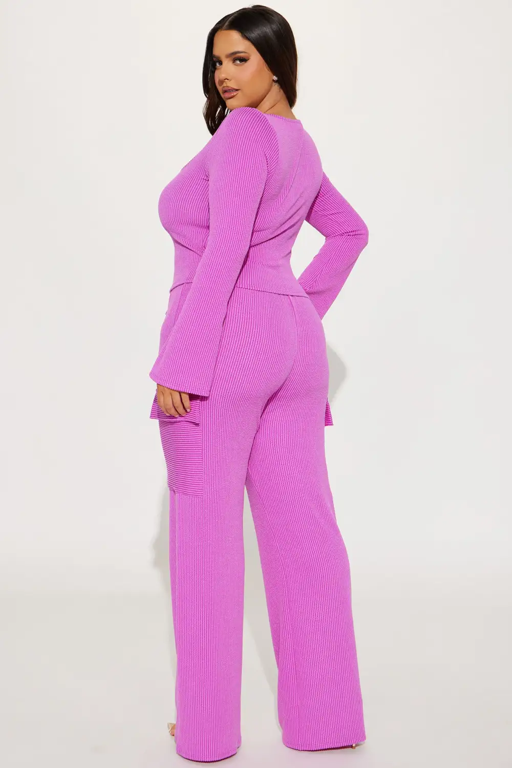 Nobody Like Me Ribbed Pant Set - Fuchsia