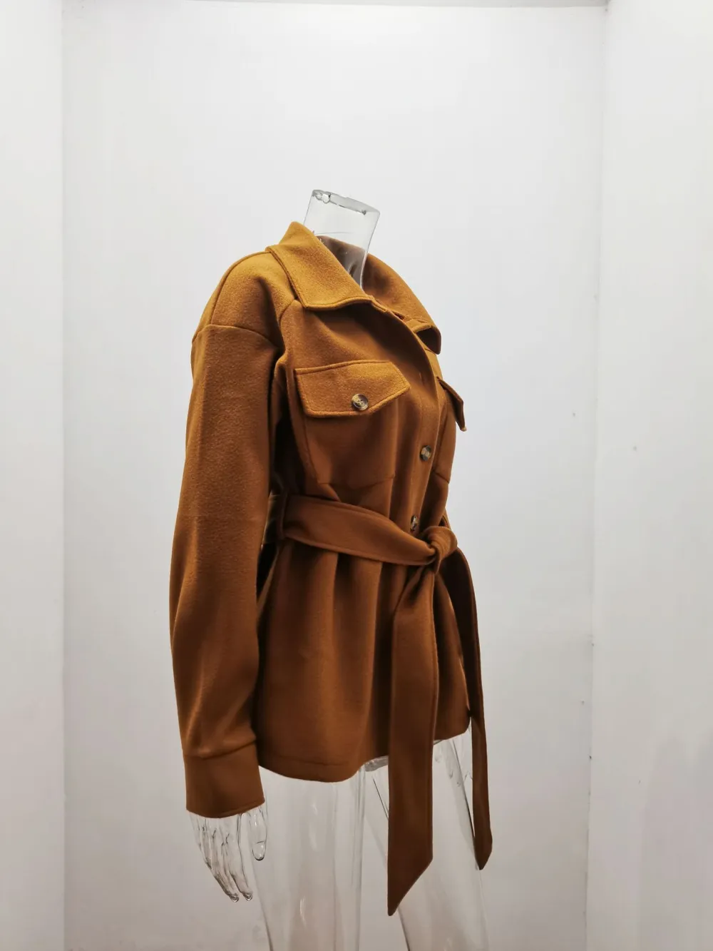 Belted pocket embellished open front jacket