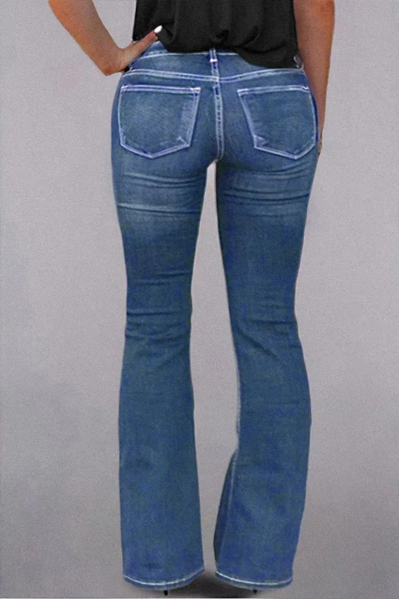 Zip Fly Mid Waist Bootcut Jeans