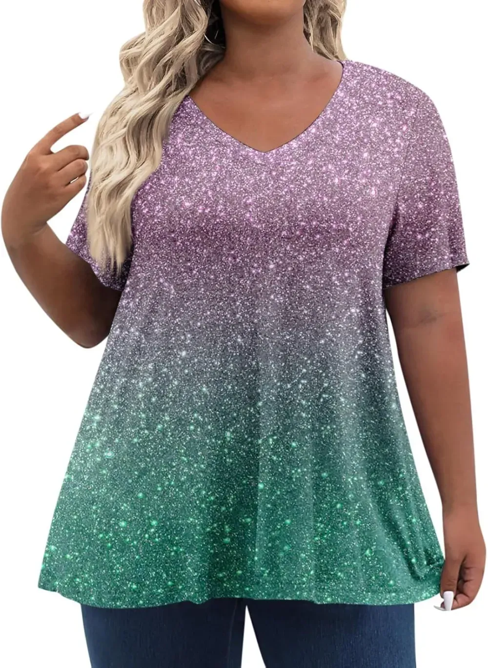 Plus Size Tops for Women Dressy Short Sleeve V Neck Shirts for Women Summer Tops for Women 2024 Floral Print Top