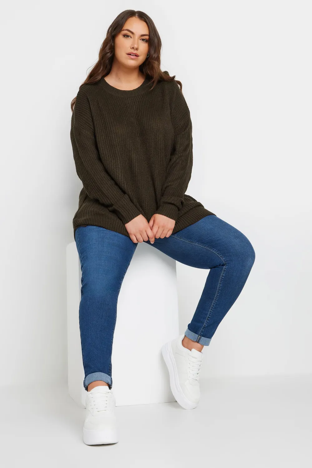 YOURS Curve Grey Drop Shoulder Knitted Jumper