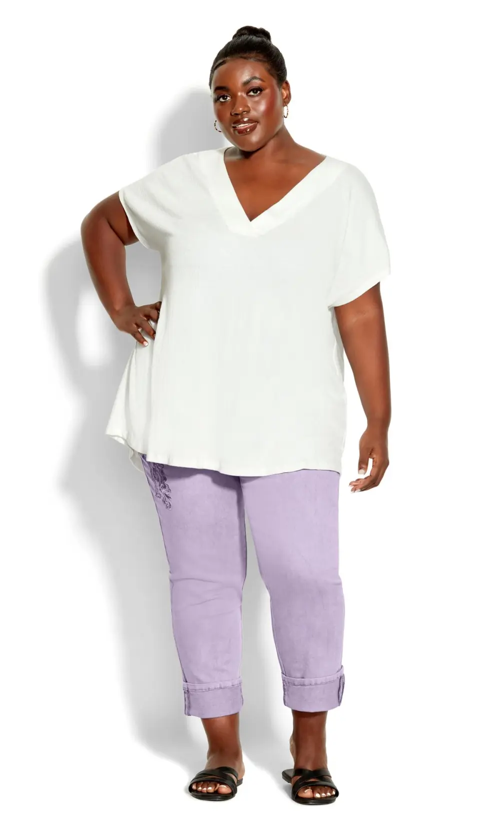 Evans Purple Embroidered Turn Up Denim Jean