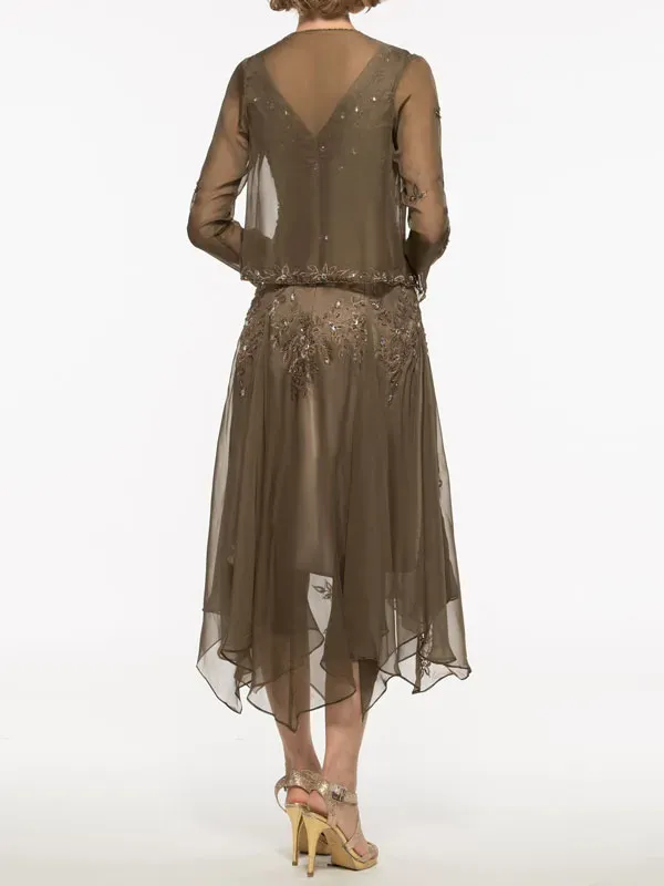 Embroidery Asymmetry Mother of the Bride Dress with Jacket