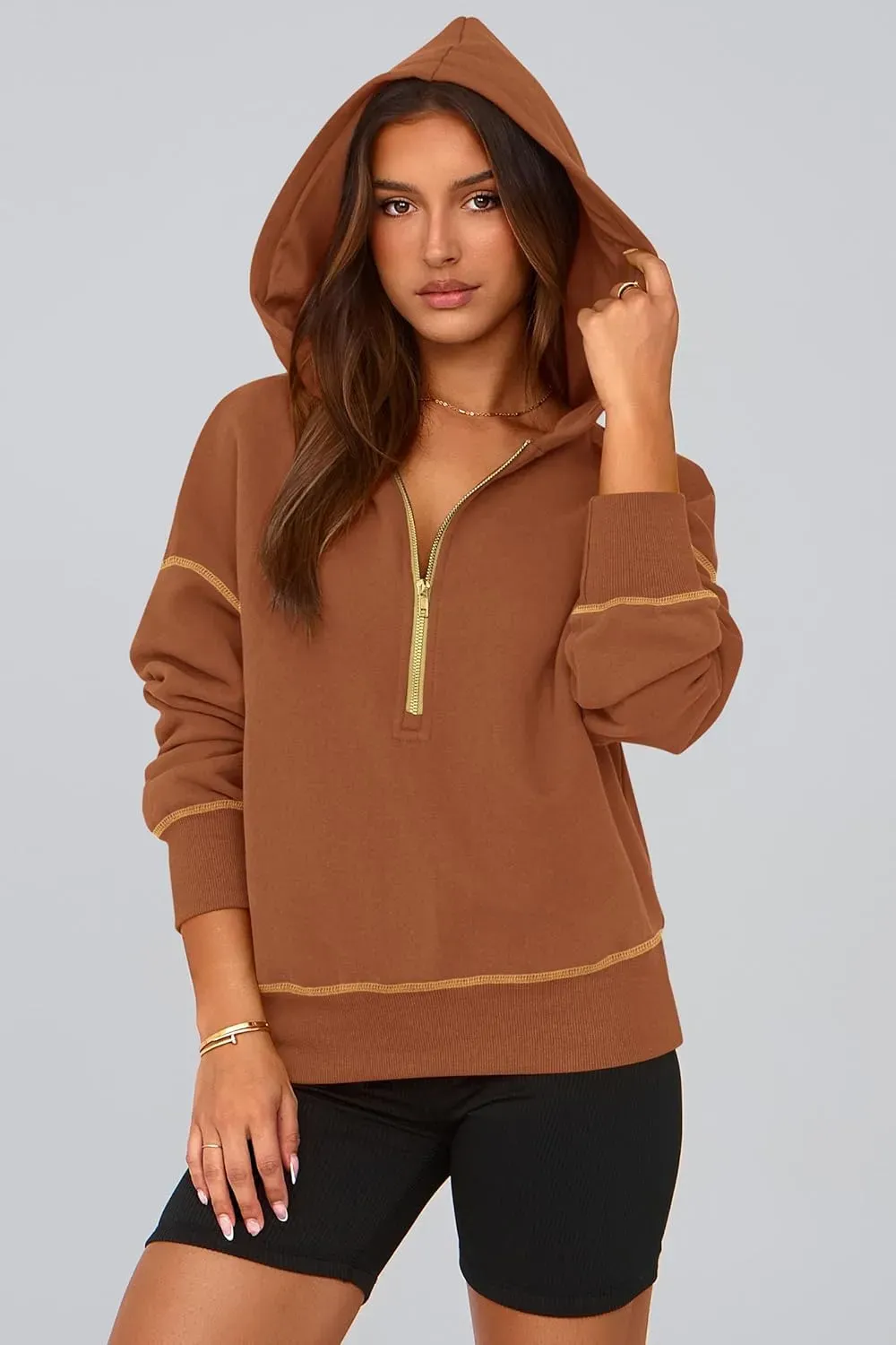 Women's Hooded Sweatshirts Long Sleeve Half Zip Cropped Hoodie Pullover Winter Fashion Clothes