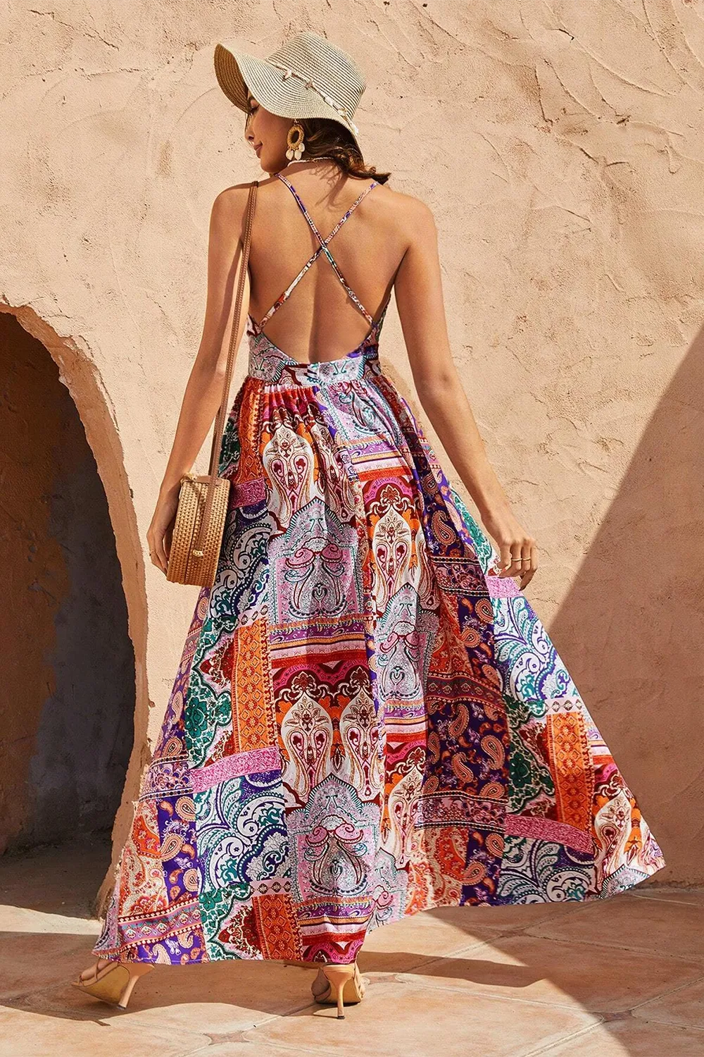Women's Plant Printed Spaghetti Strap Dress