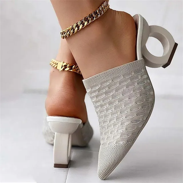 Women's Mules Plus Size Daily Sculptural Heel Pointed Toe Fashion Elegant Minimalism Elastic Fabric Loafer Solid Color Black Yellow Beige