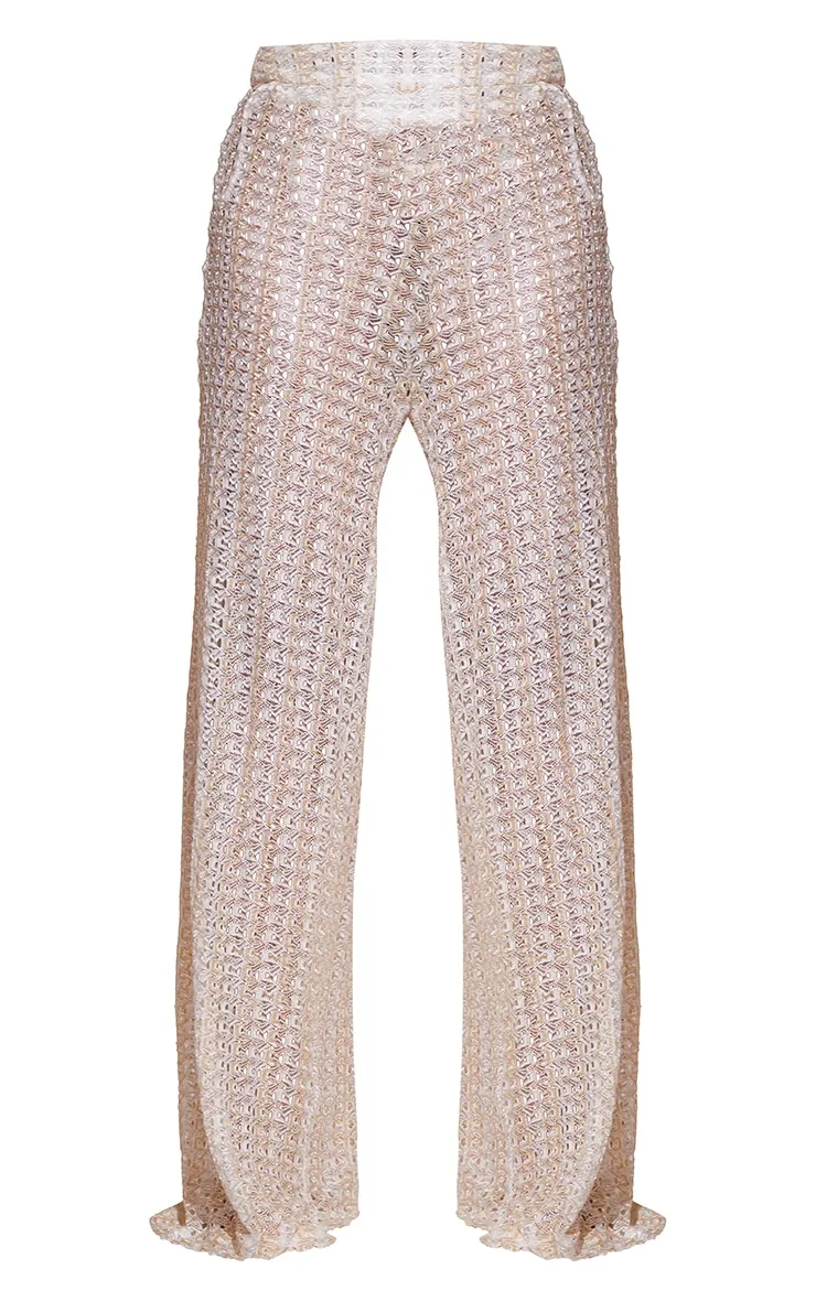Cream Metallic Netted Crochet Beach Flares
