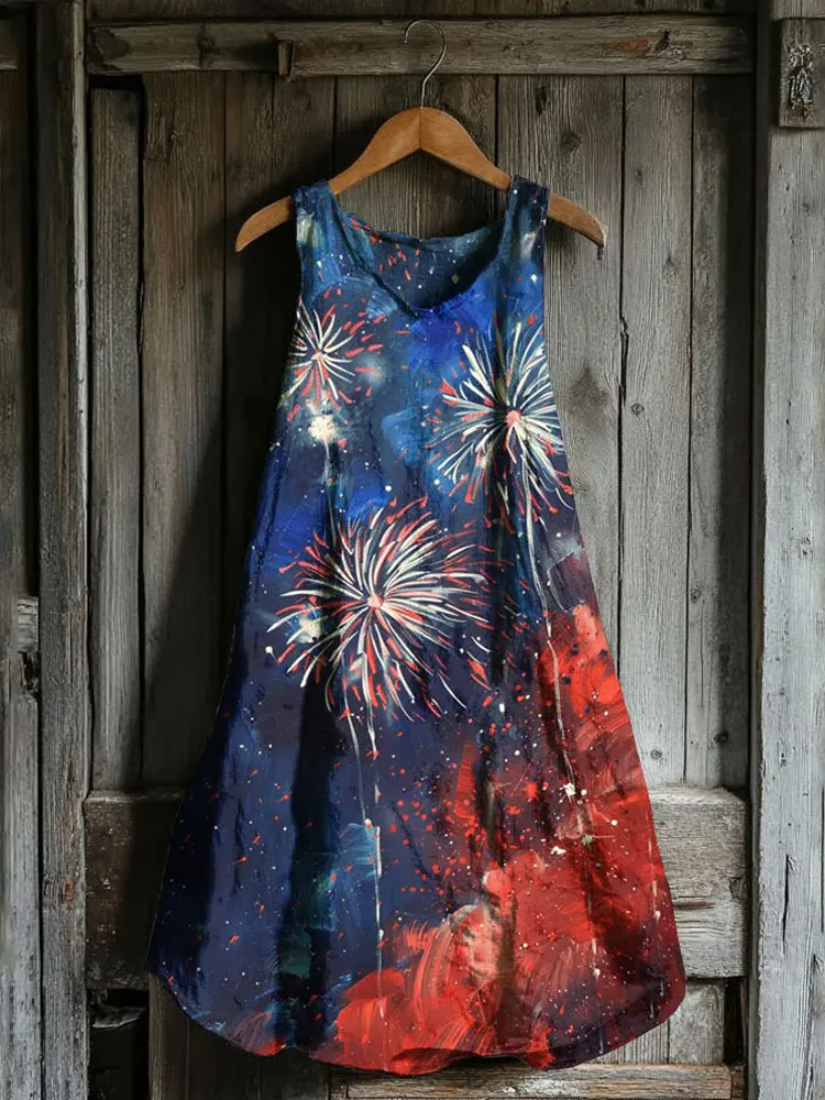 Women's Vintage Independence Day Linen Blend Tank Dress