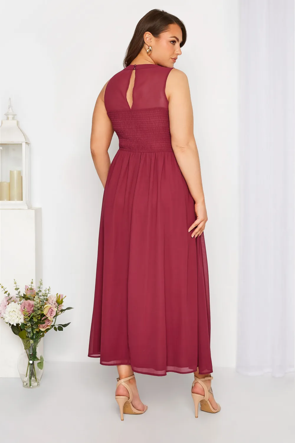 YOURS LONDON Curve Burgundy Red Lace Front Chiffon Maxi Dress