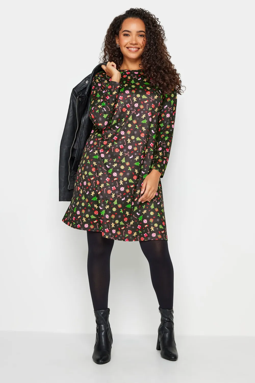 M&Co Black Novelty Printed Christmas Dress