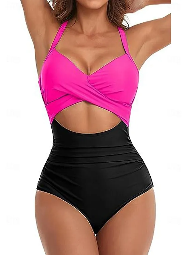 Women's Swimwear One Piece Normal Swimsuit Cut Out Color Block Beach Wear Holiday Bathing Suits