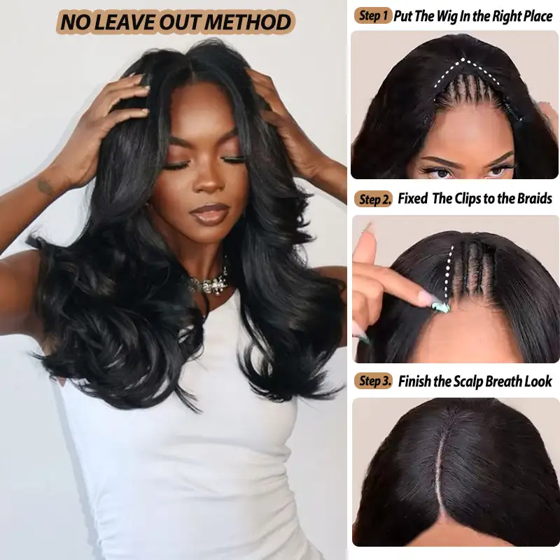 Glueless#1 Jet Black V Part Wig No Leave Out Beginner Friendly Upgrade U Part Wig