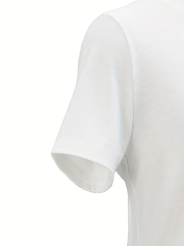 Women's T shirt Tee Black White Pink Plain Short Sleeve Daily Weekend Fashion Basic Elegant V Neck Regular Fit