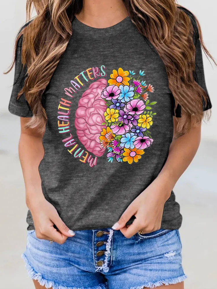 Women'S Round-Neck T-Shirt Mental Health Matters Prints