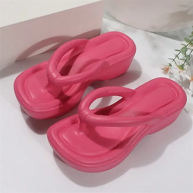 Women's Sandals Slippers Flip-Flops Wedge Heels Flip-Flops Outdoor Slippers Outdoor Beach Summer Flat Heel Elegant Casual Minimalism EVA Loafer Solid Color Black White Fuchsia