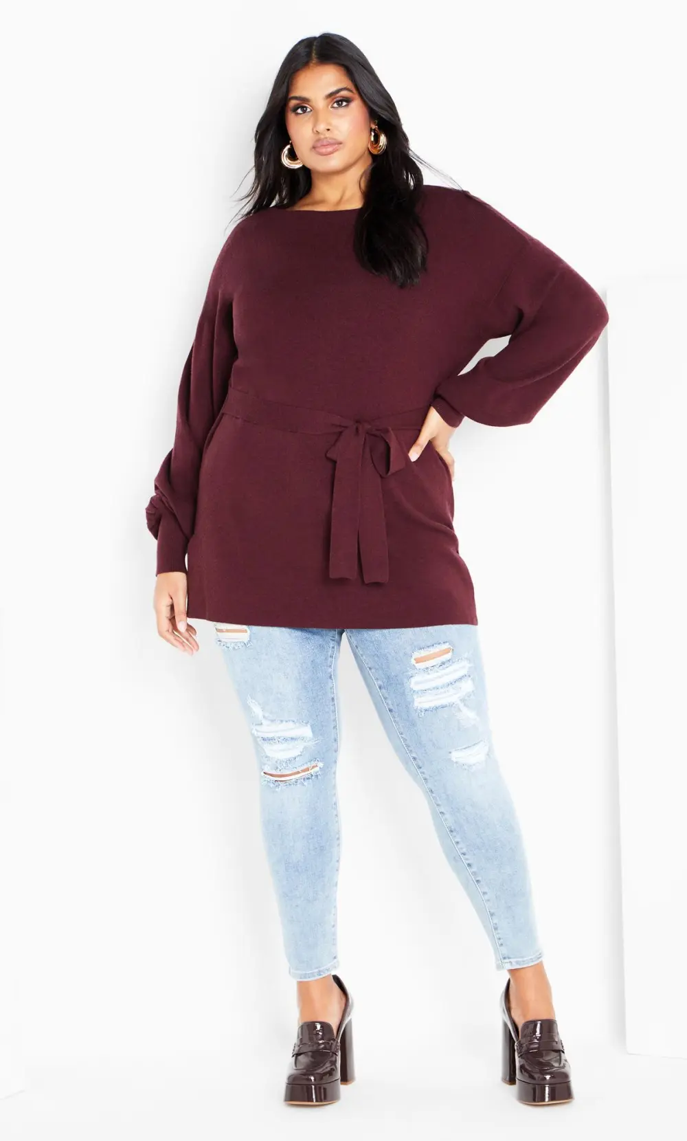 Evans Burgundy Red Tie Detail Jumper