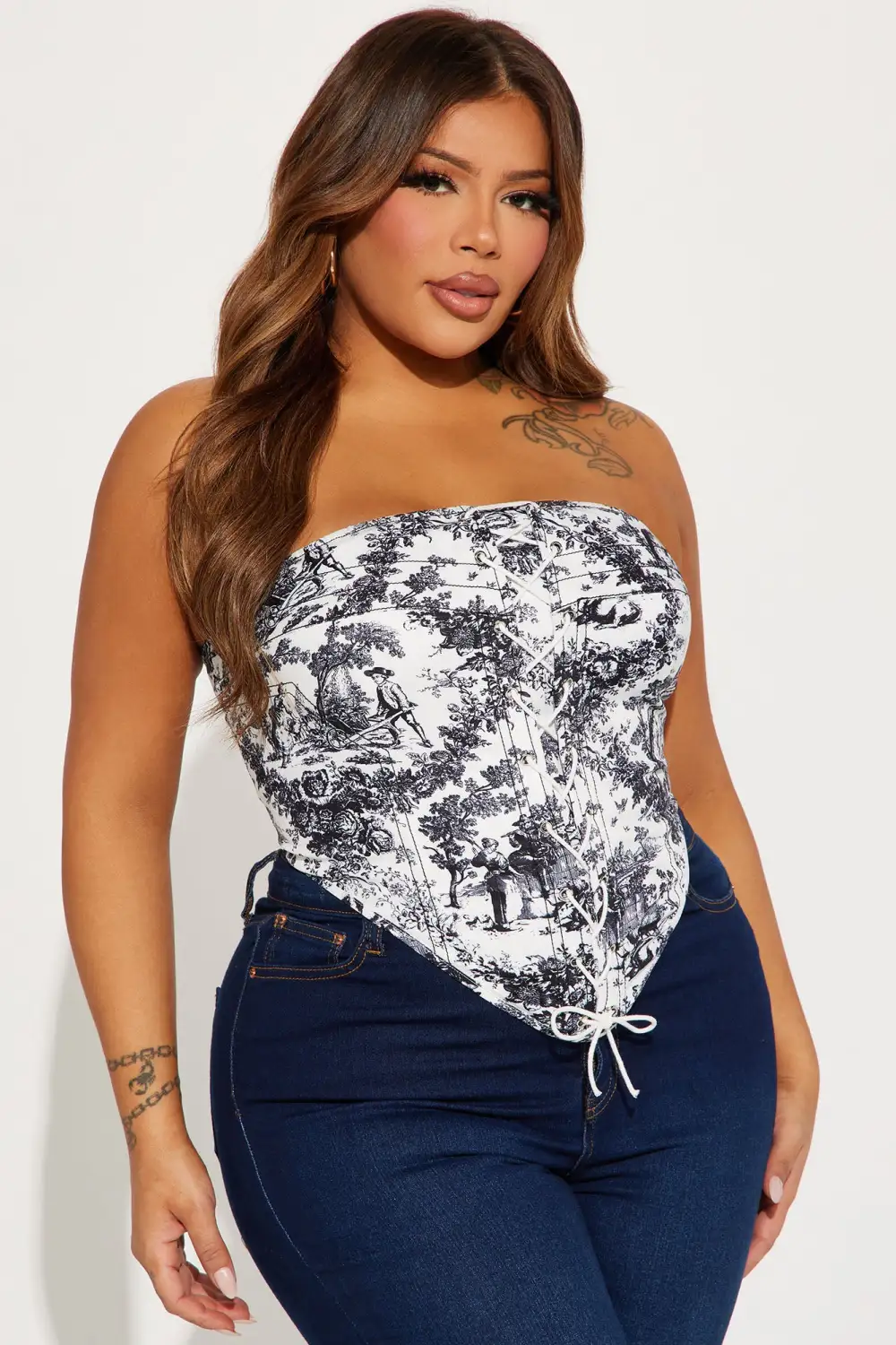 In Your Head Satin Corset Top - White/Black