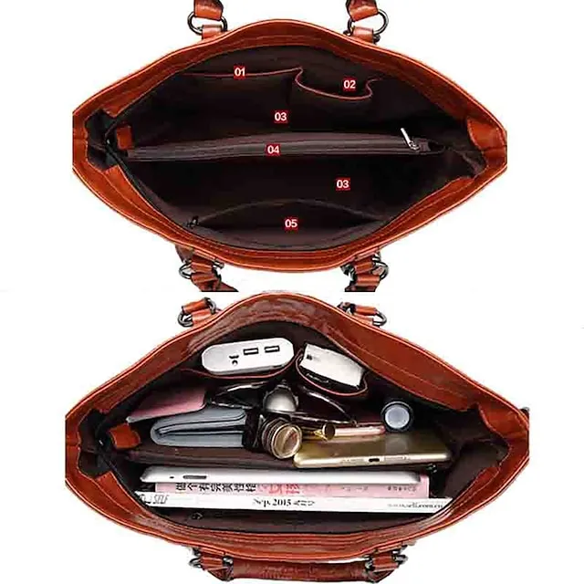 Women's Handbag Crossbody Bag Tote PU Leather Outdoor Office Shopping Zipper Large Capacity Solid Color Orange