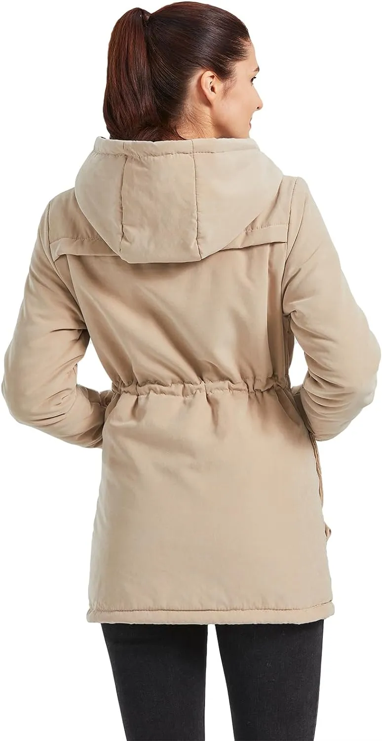 Women's Winter Mid Length Thick Warm Faux Lamb Wool Lined Jacket Coat