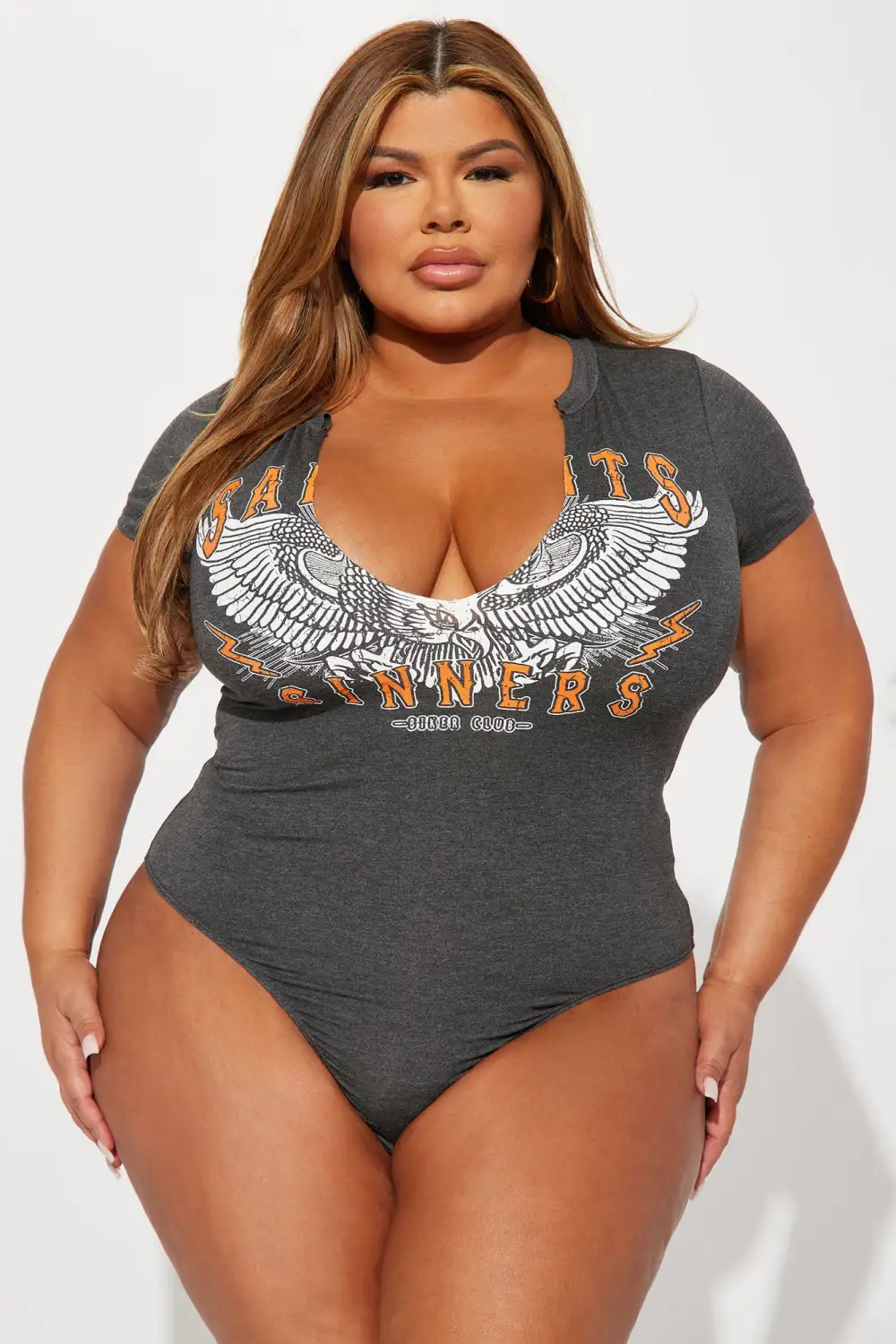 Saints and Sinners Graphic Bodysuit - Charcoal