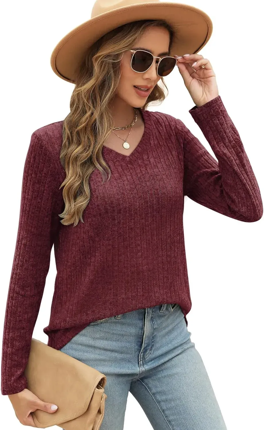 OFEEFAN Long Sleeve Shirts for Women Lightweight Crew Neck Casual Tunic Tops
