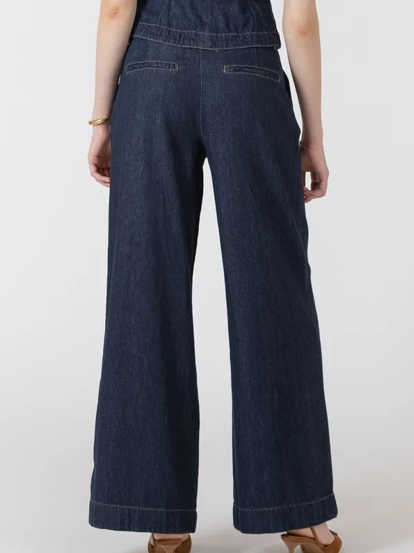 Pleated Wide Leg Denim Pant