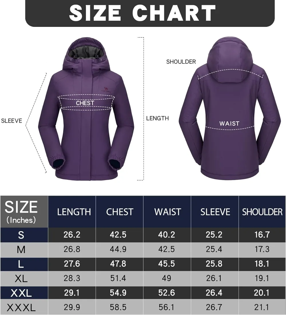 Women's Waterproof Mountain Ski Snow Jacket with Fleece Outdoor Windproof Raincoat Hooded for Fall and Winter