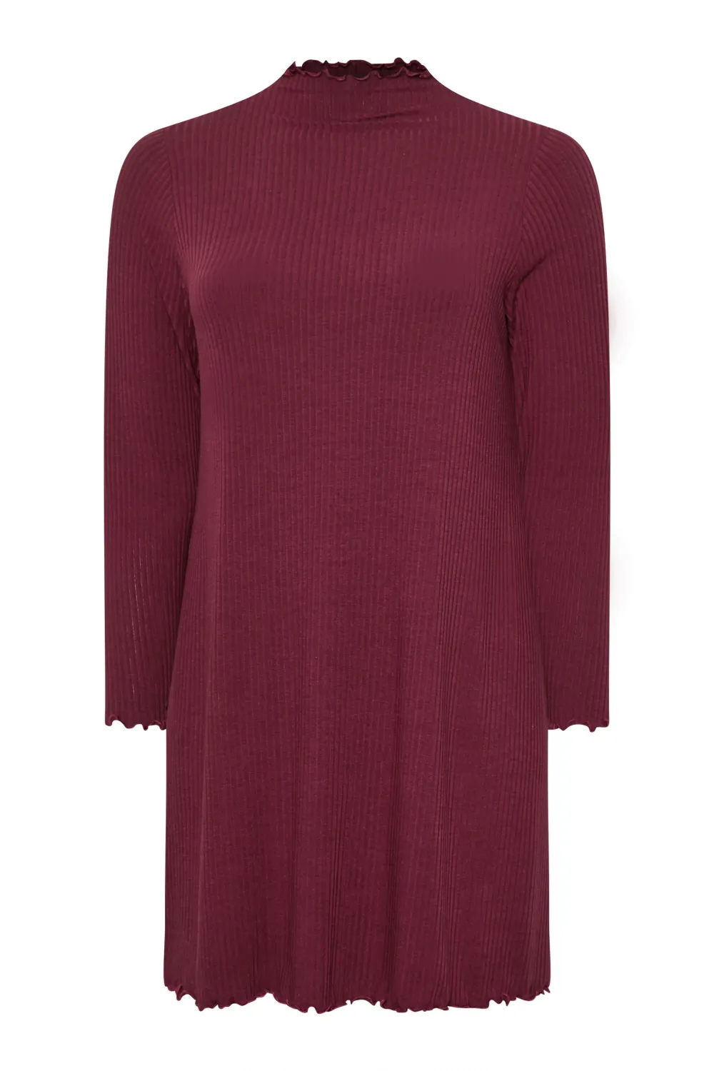 YOURS Curve Forest Green Ribbed Lettuce Hem Tunic Dress