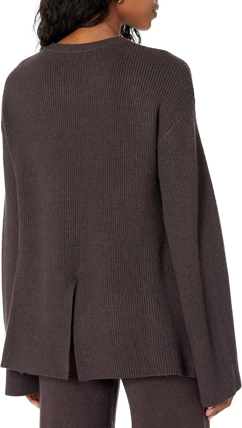 Women's Alice Crewneck Back-Slit Ribbed Pullover Sweater